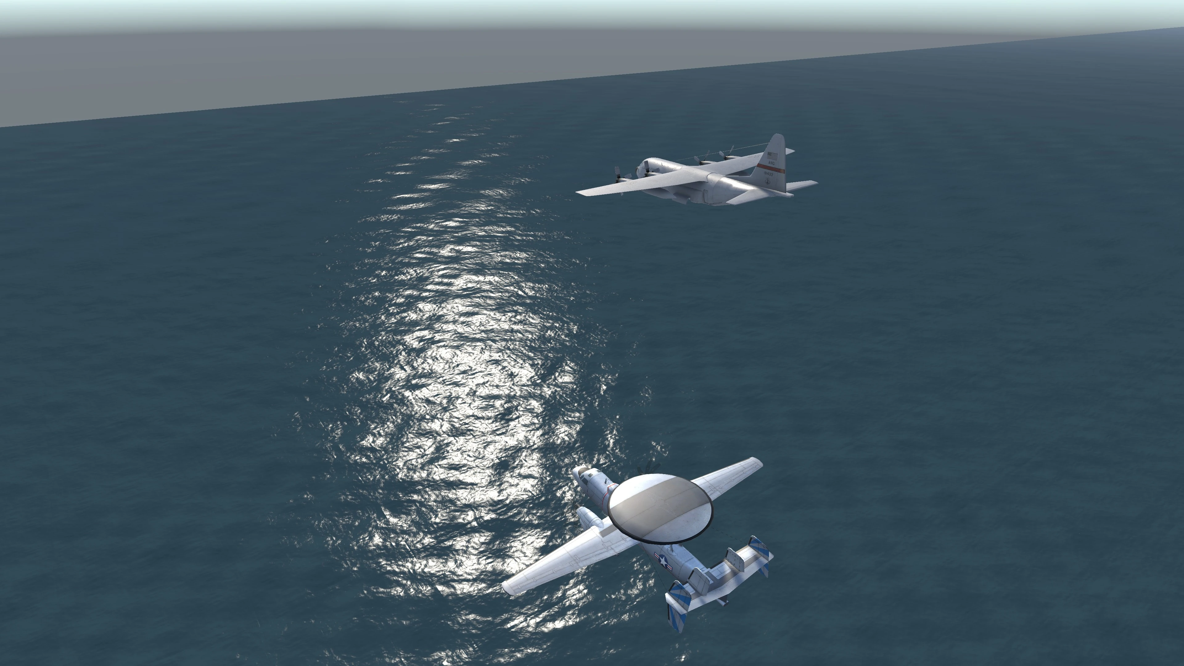 Deux avions en formation au-dessus de la mer