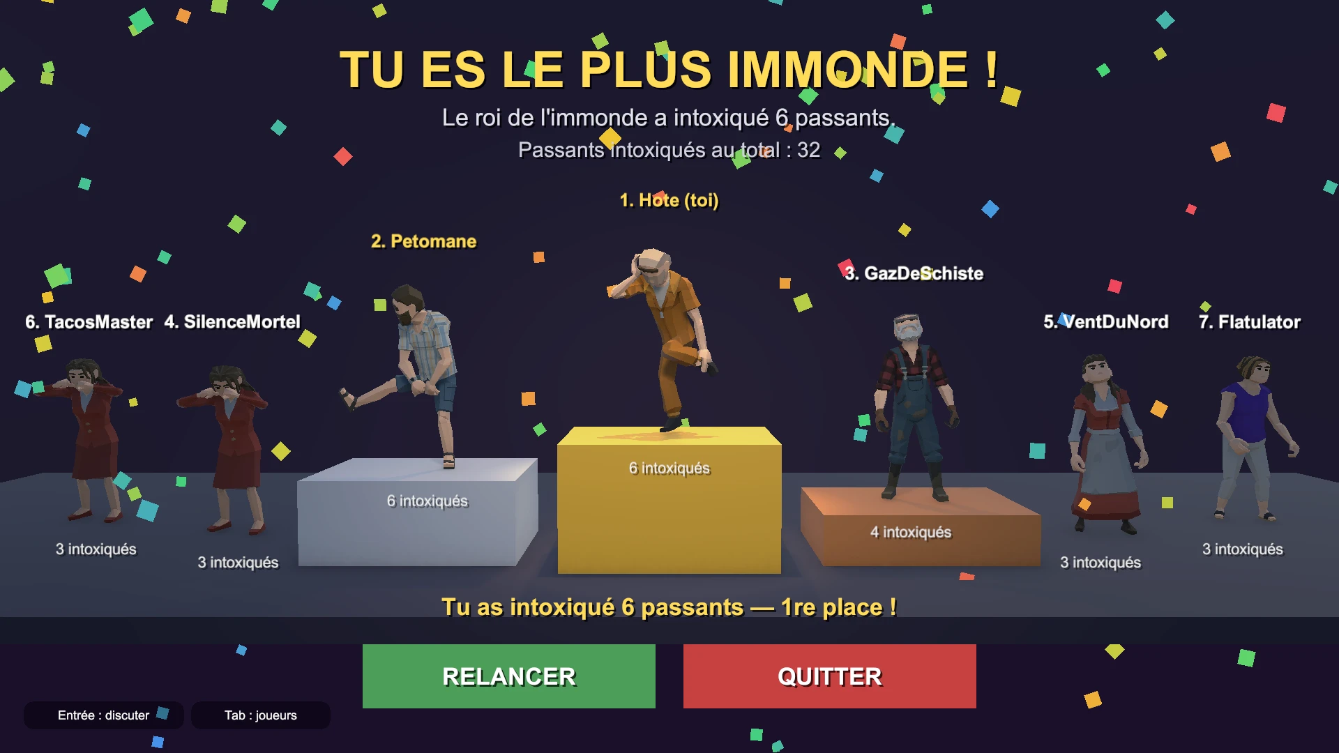 Le podium de fin de partie en multijoueur